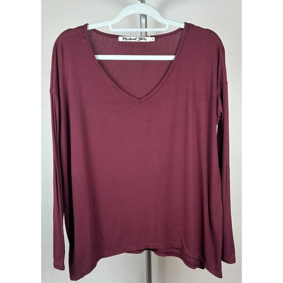 Michael Stars Tops - Michael Stars Womens Oversized Tunic Top Maroon Ribbed Long Sleeve Medium